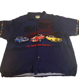 Vintage Big Dogs Button Shirt Short Sleeve Sz 4X Navy Muscle Cars